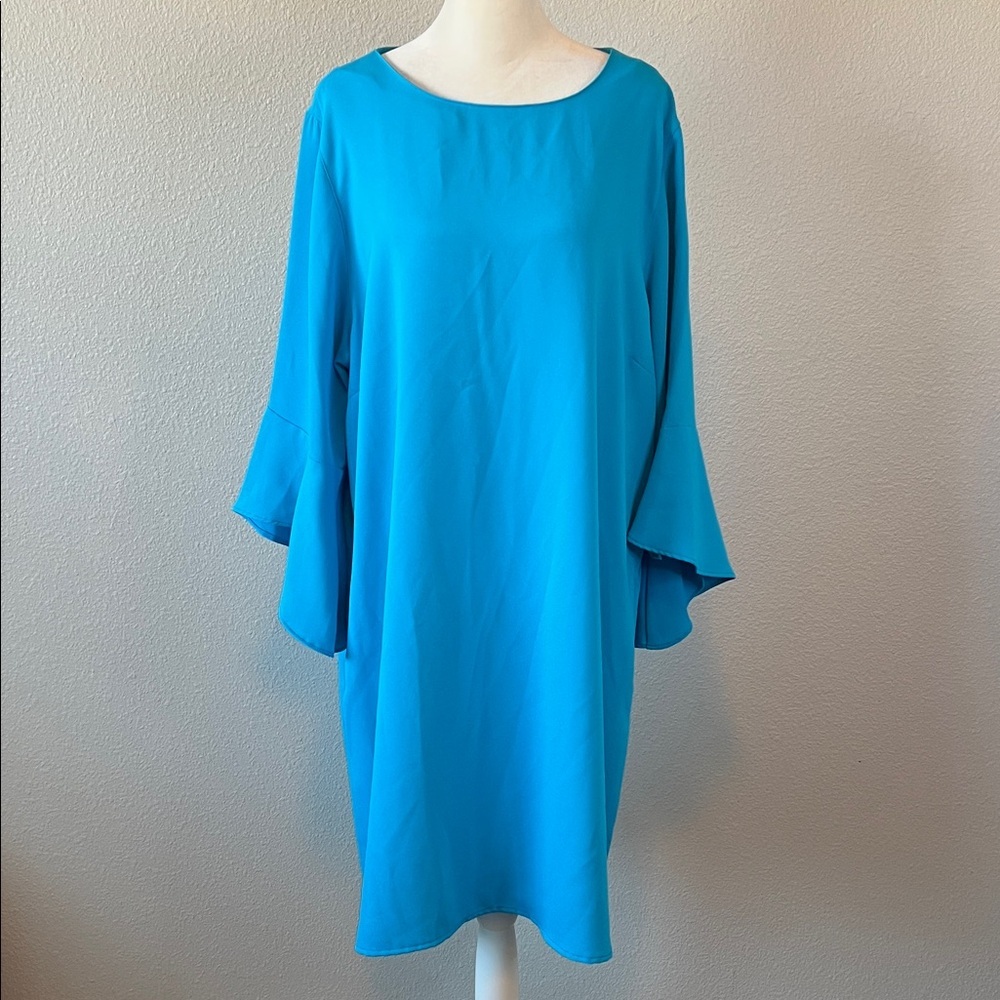 Caroline Rose Turquoise Ruffle Sleeve Dress Size Large NWT